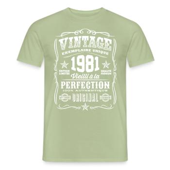 Vintage 1981 Cadeau Anniversaire 38 Ans - T-shirt homme - vert sauge - Devant - AI Model Male 178 light (178cm)
