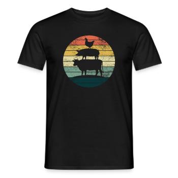 Poulet Porc Vache Rétro Vintage Sunset Coloré - T-shirt homme - noir - Devant - AI Model Male 178 light (178cm)