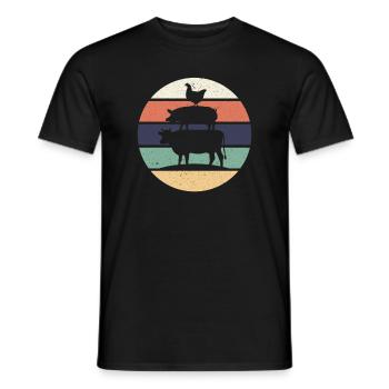 Poulet Porc Vache Rétro Vintage Sunset Coloré - T-shirt homme - noir - Devant - AI Model Male 178 light (178cm)