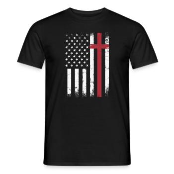 Christian Distressed USA Flag Cross Faith - Men's T-Shirt - black - Front - AI Model Male 178 light (178cm)
