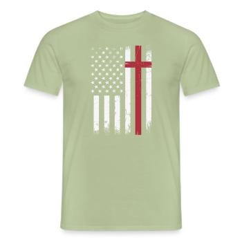 Christian Distressed USA Flagge Kreuz Glaube - Männer T-Shirt - Sage - Vorne - AI Model Male 178 light (178cm)
