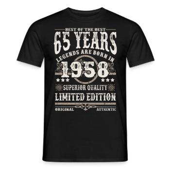 Born in 1958 - 65 years old - Men's T-Shirt - black - Front - AI Model Male 178 light (178cm)