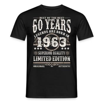Born in 1963 - 60 years old - Men's T-Shirt - black - Front - AI Model Male 178 light (178cm)