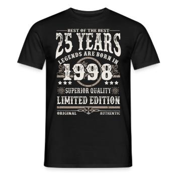 Born in 1998 - 25 years old - Men's T-Shirt - black - Front - AI Model Male 178 light (178cm)