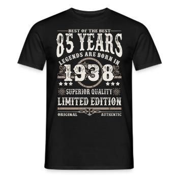 Born in 1938 - 85 years old - Men's T-Shirt - black - Front - AI Model Male 178 light (178cm)