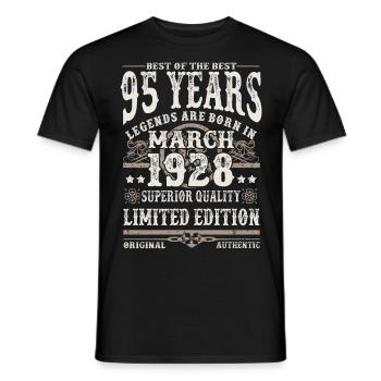 Born in March 1928 - 95 years old - Men's T-Shirt - black - Front - AI Model Male 178 light (178cm)