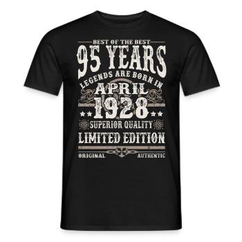 Born in April 1928 - 95 years old - Men's T-Shirt - black - Front - AI Model Male 178 light (178cm)