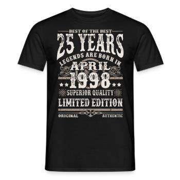 Born in April 1998 - 25 years old - Men's T-Shirt - black - Front - AI Model Male 178 light (178cm)