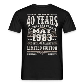 Born in May 1983 - 40 years old - Men's T-Shirt - black - Front - AI Model Male 178 light (178cm)