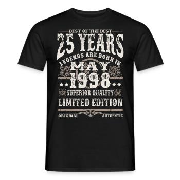 Born in May 1998 - 25 years old - Men's T-Shirt - black - Front - AI Model Male 178 light (178cm)