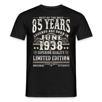 Born in Juni 1938 - 85 years old - Men's T-Shirt - black - Front - AI Model Male 178 light (178cm)