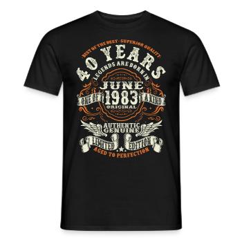 40 years old - born in june 1983 - Men's T-Shirt - black - Front - AI Model Male 178 light (178cm)