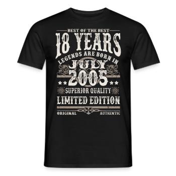 legends born in july 2005 - 18 years - Men's T-Shirt - black - Front - AI Model Male 178 light (178cm)