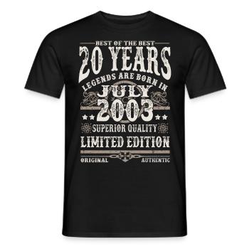 legends born in july 2003 - 20 years - Men's T-Shirt - black - Front - AI Model Male 178 light (178cm)