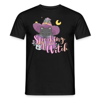 Speaking of witch Halloween cat book basic witch - Men's T-Shirt - black - Front - AI Model Male 178 light (178cm)