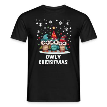 Cute Snow Owls Wish Merry Christmas - Men's T-Shirt - black - Front - AI Model Male 178 light (178cm)