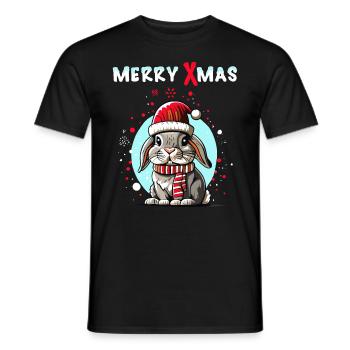 Lapin mignon avec chapeau de père Noël célébrant Noël - T-shirt homme - noir - Devant - AI Model Male 178 light (178cm)