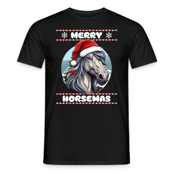 Hübsches Pferd wünscht Frohe Weihnachten Mädchen - Männer T-Shirt - Schwarz - Vorne - AI Model Male 178 light (178cm)