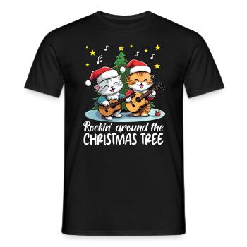 Cats celebrate Christmas with guitars, rock'n'roll - Men's T-Shirt - black - Front - AI Model Male 178 light (178cm)