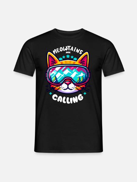 Snowboard Ski Cool Cat Mountains Lunettes de ski Drôle - T-shirt homme - noir