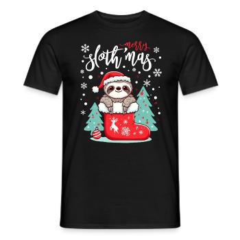 Cute Sloth in Santa Boots Christmas Kids - Men's T-Shirt - black - Front - AI Model Male 178 light (178cm)