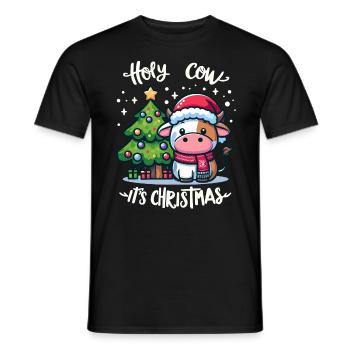 Cute cow celebrates Christmas with gifts - Men's T-Shirt - black - Front - AI Model Male 178 light (178cm)