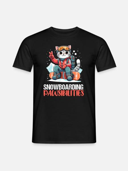 Coole Katze liebt Snowboarding Schnee Snowboarder - Männer T-Shirt - Schwarz