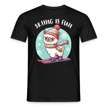 Niedliches Lama mit Strickmütze fährt Ski lustig - Männer T-Shirt - Schwarz - Vorne - AI Model Male 178 light (178cm)
