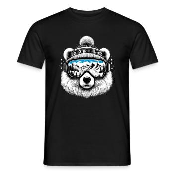 Ours avec des lunettes de ski sur la pente des montagnes enneigées des vacances de ski - T-shirt homme - noir - Devant - AI Model Male 178 light (178cm)