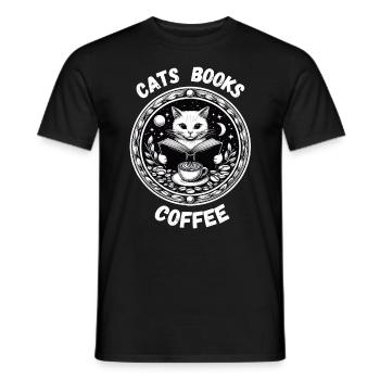 Cats, Books, Coffee, Relaxing, Cats, Mom, Reading - Men's T-Shirt - black - Front - AI Model Male 178 light (178cm)