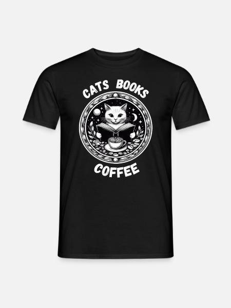 Katzen Bücher Kaffee Entspannen Katzen Mama Lesen - Männer T-Shirt - Schwarz