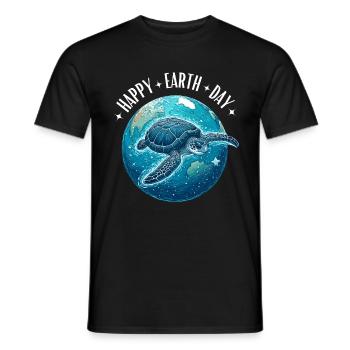 Happy Earth Day water turtle globe ocean - Men's T-Shirt - black - Front - AI Model Male 178 light (178cm)