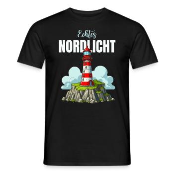 Hamburg Northern Lights Lighthouse Coast North Sea Sea - Men's T-Shirt - black - Front - AI Model Male 178 light (178cm)