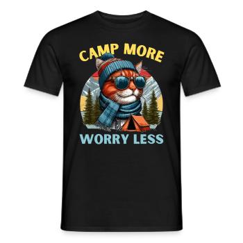 Camping Cat Camper Tent Mountains Nature Campsite - Men's T-Shirt - black - Front - AI Model Male 178 light (178cm)