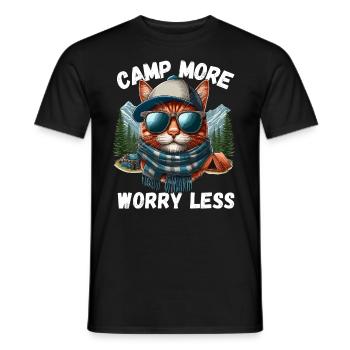 Camping Cat Mountains Campsite Camper Tent Meow - Men's T-Shirt - black - Front - AI Model Male 178 light (178cm)