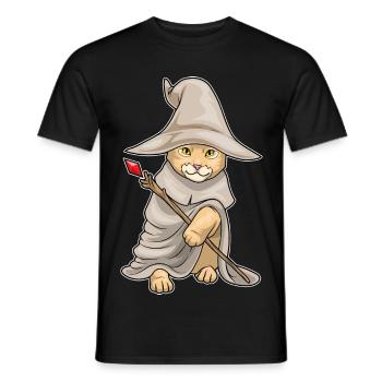Baguette de sorcier chat orange - T-shirt homme - noir - Devant - AI Model Male 178 light (178cm)