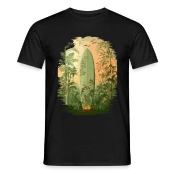 Surfboard in the Jungle – Nature & Adventure Design - Men's T-Shirt - black - Front - AI Model Male 178 light (178cm)