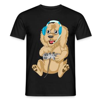 Gaming Golden Doodle Chien Dessin Animé T-Shirt Design - T-shirt homme - noir - Devant - AI Model Male 178 light (178cm)