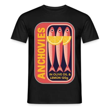 Retro Can Label Anchovy Art - Men's T-Shirt - black - Front - AI Model Male 178 light (178cm)