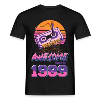 Retro Kassette Neon 1989 Design - Männer T-Shirt - Schwarz - Vorne - AI Model Male 178 light (178cm)