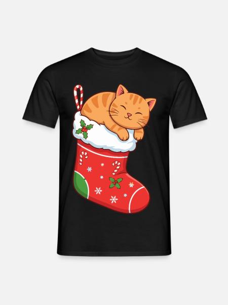 Cuddly cat in festive boots - Men's T-Shirt - black