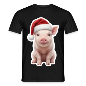 Porcelet fait un grognement - Cochon de Noël - T-shirt homme - noir - Devant - AI Model Male 178 light (178cm)