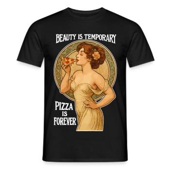 Pin-Up Pizza Art – Beauty Is Temporary - Männer T-Shirt - Schwarz - Vorne - AI Model Male 178 light (178cm)