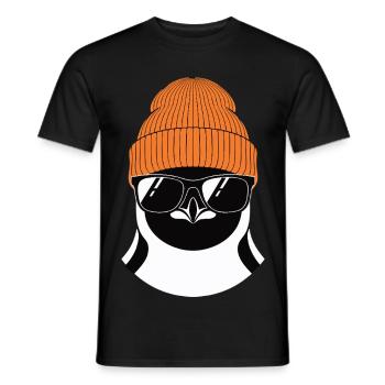 Cool penguin with winter hat - Men's T-Shirt - black - Front - AI Model Male 178 light (178cm)