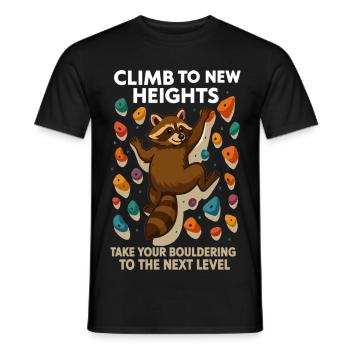 Bouldern Waschbär Motivation: Climb New Heights - Männer T-Shirt - Schwarz - Vorne - AI Model Male 178 light (178cm)