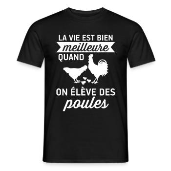 La vie est meilleure avec mes poules - humour - T-shirt homme - noir - Devant - AI Model Male 178 light (178cm)