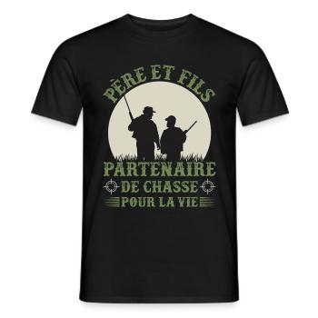 Père et fils - Partenaire de chasse - Cadeau - T-shirt homme - noir - Devant - AI Model Male 178 light (178cm)