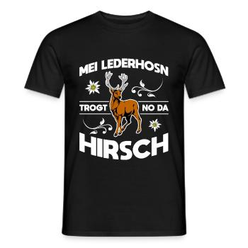 Mei Lederhosn Trogt No Da Hirsch Wiesn - Männer T-Shirt - Schwarz - Vorne - AI Model Male 178 light (178cm)