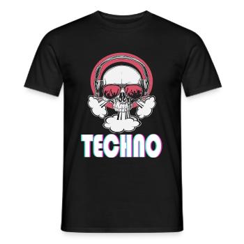 Techno music tête de mort avec lunettes de soleil - T-shirt homme - noir - Devant - AI Model Male 178 light (178cm)