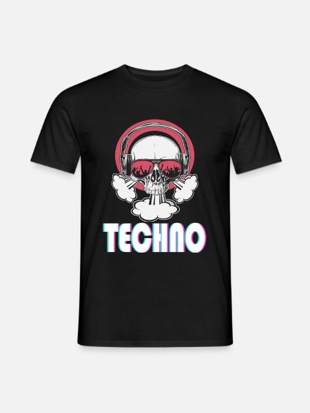 Techno music skull with sunglasses - Men's T-Shirt - black